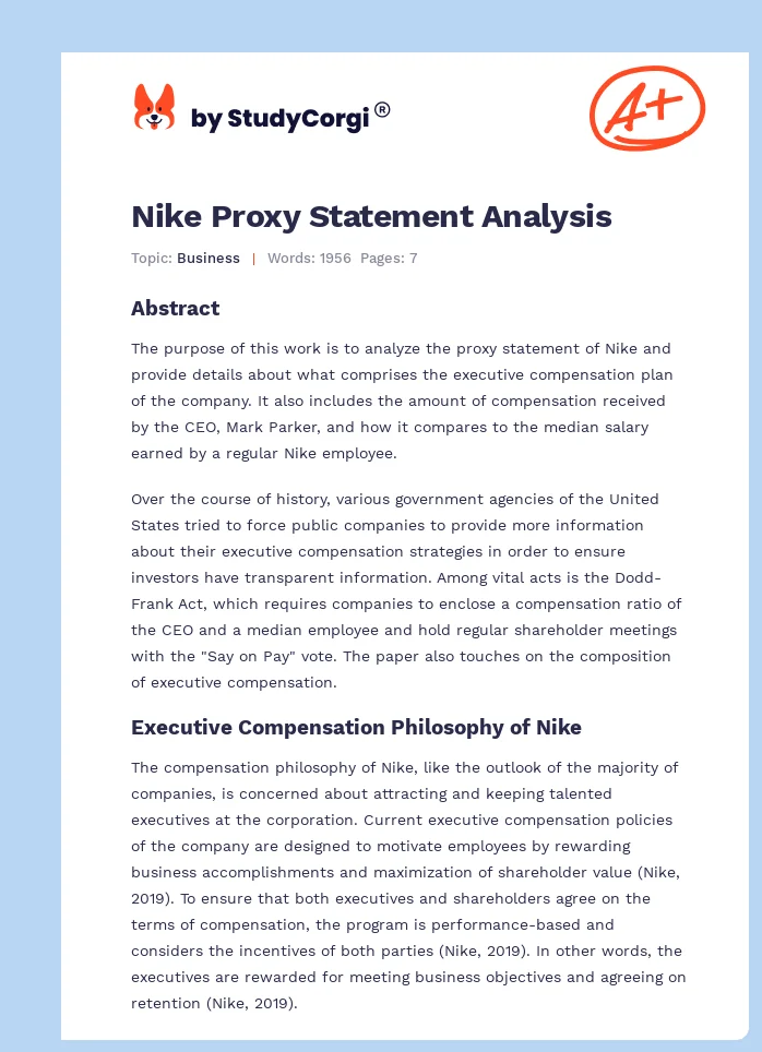 Nike Proxy Statement Analysis. Page 1