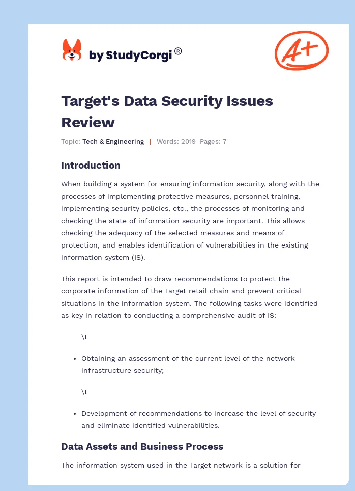 Target's Data Security Issues Review. Page 1