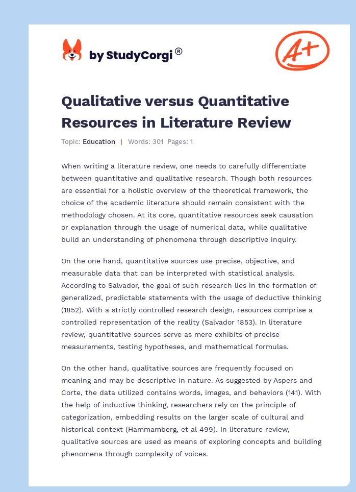 Qualitative versus Quantitative Resources in Literature Review. Page 1