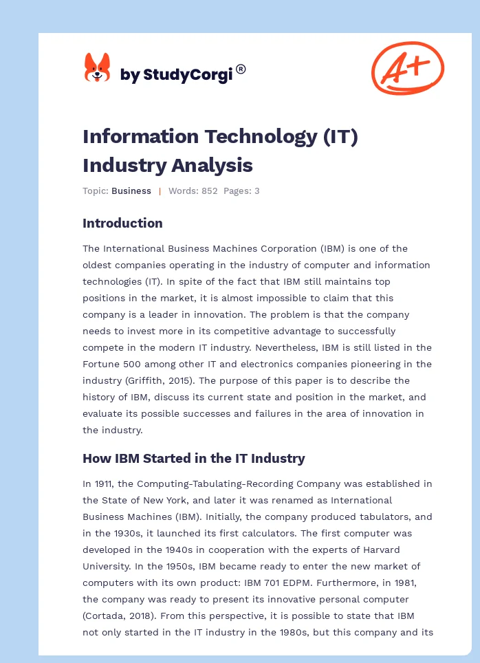 Information Technology (IT) Industry Analysis. Page 1