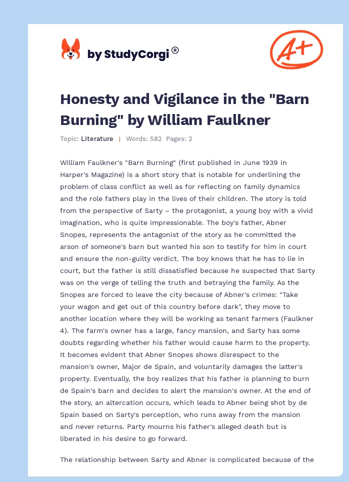 Honesty and Vigilance in the "Barn Burning" by William Faulkner. Page 1