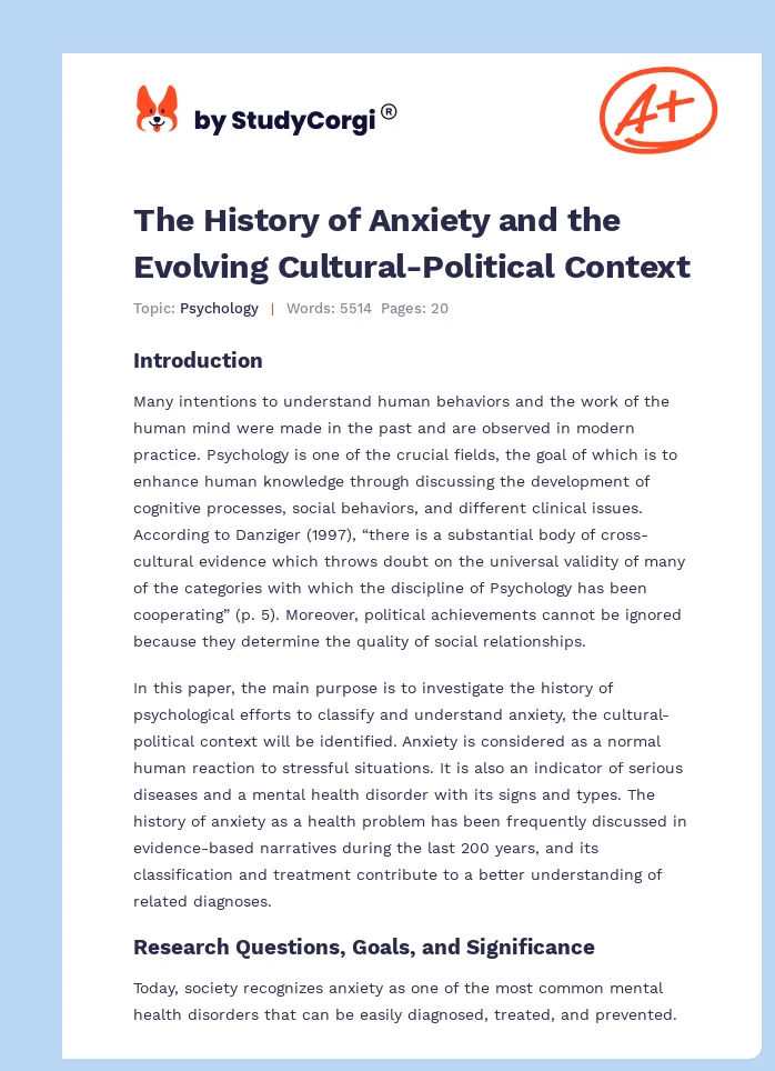 The History of Anxiety and the Evolving Cultural-Political Context. Page 1