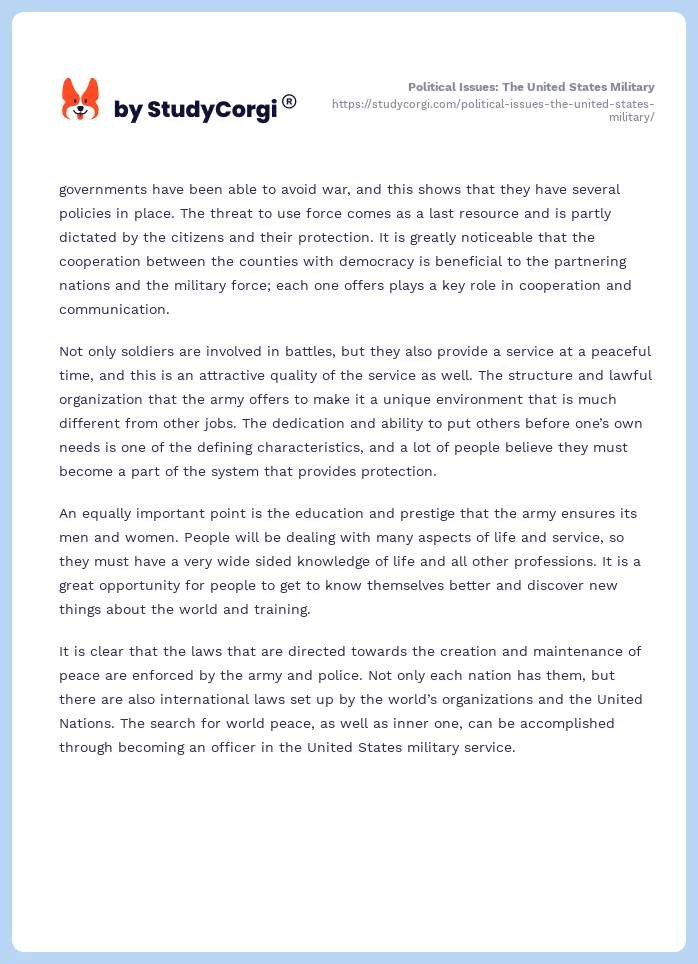 Political Issues: The United States Military. Page 2
