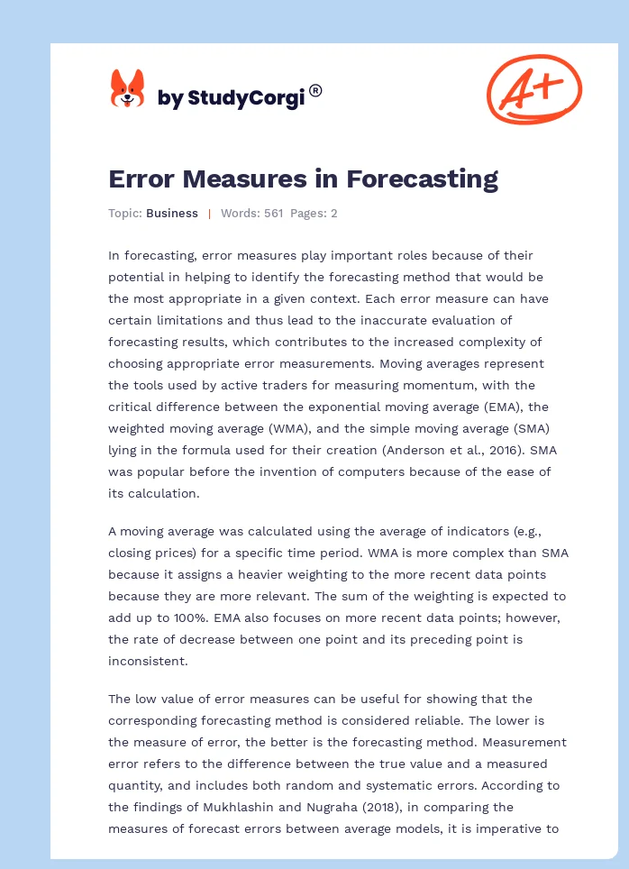 Error Measures in Forecasting. Page 1