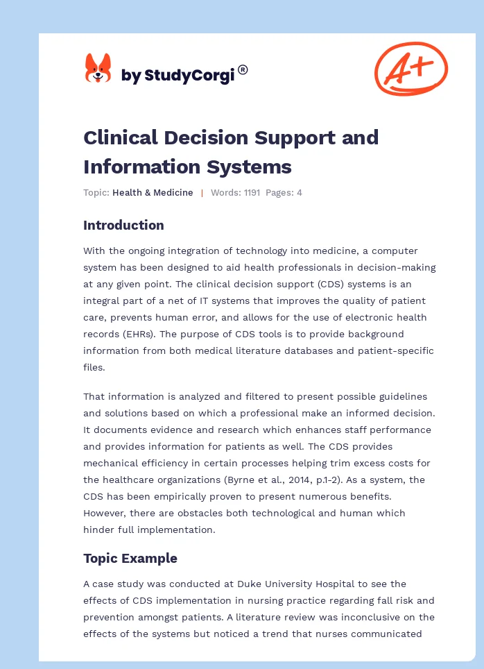 Clinical Decision Support and Information Systems. Page 1