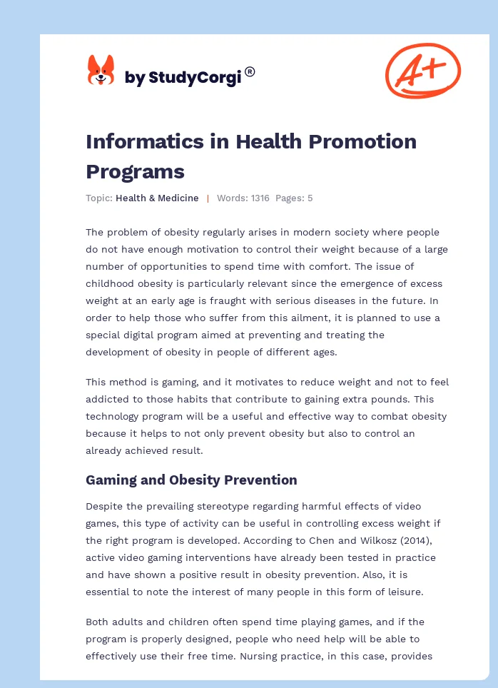 Informatics in Health Promotion Programs. Page 1