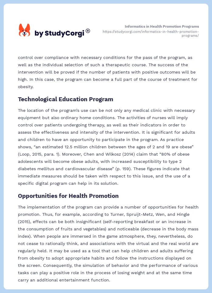Informatics in Health Promotion Programs. Page 2