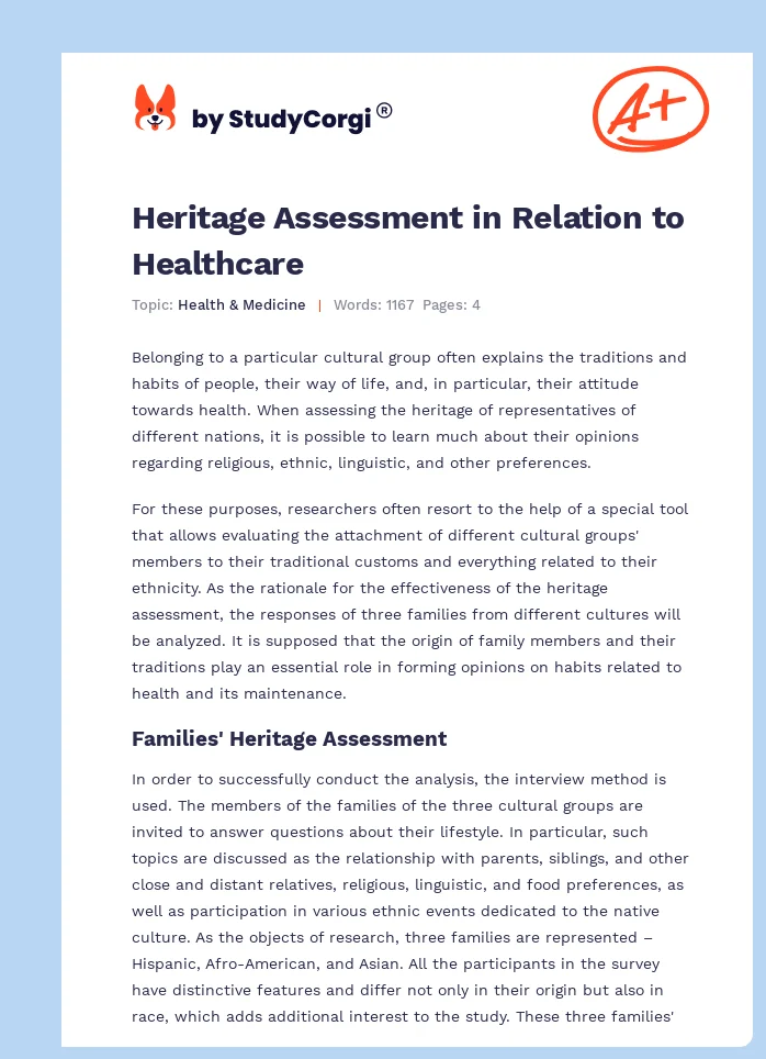 Heritage Assessment in Relation to Healthcare. Page 1