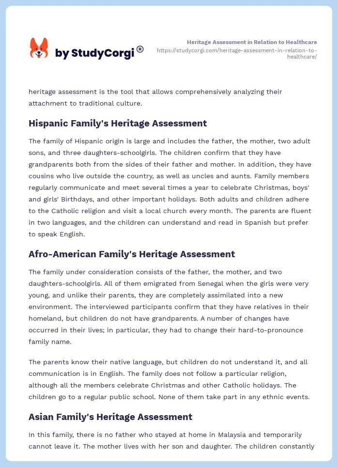 Heritage Assessment in Relation to Healthcare. Page 2