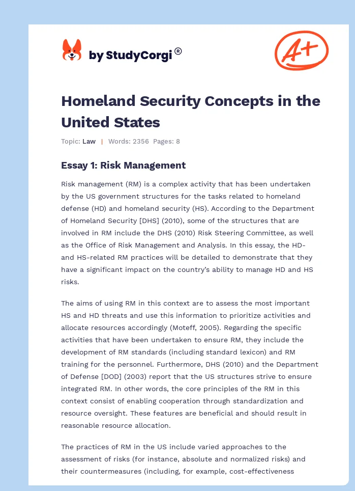 Homeland Security Concepts in the United States. Page 1