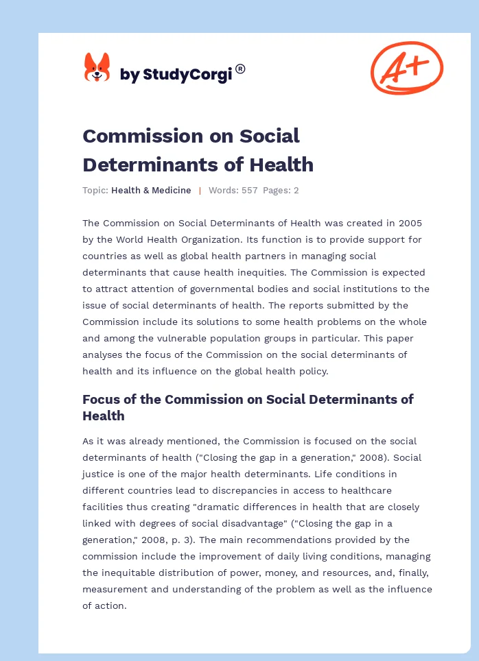 Commission on Social Determinants of Health. Page 1
