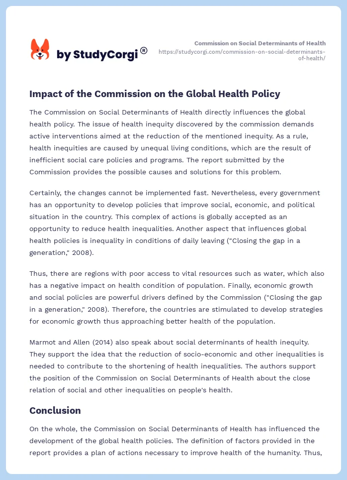 Commission on Social Determinants of Health. Page 2