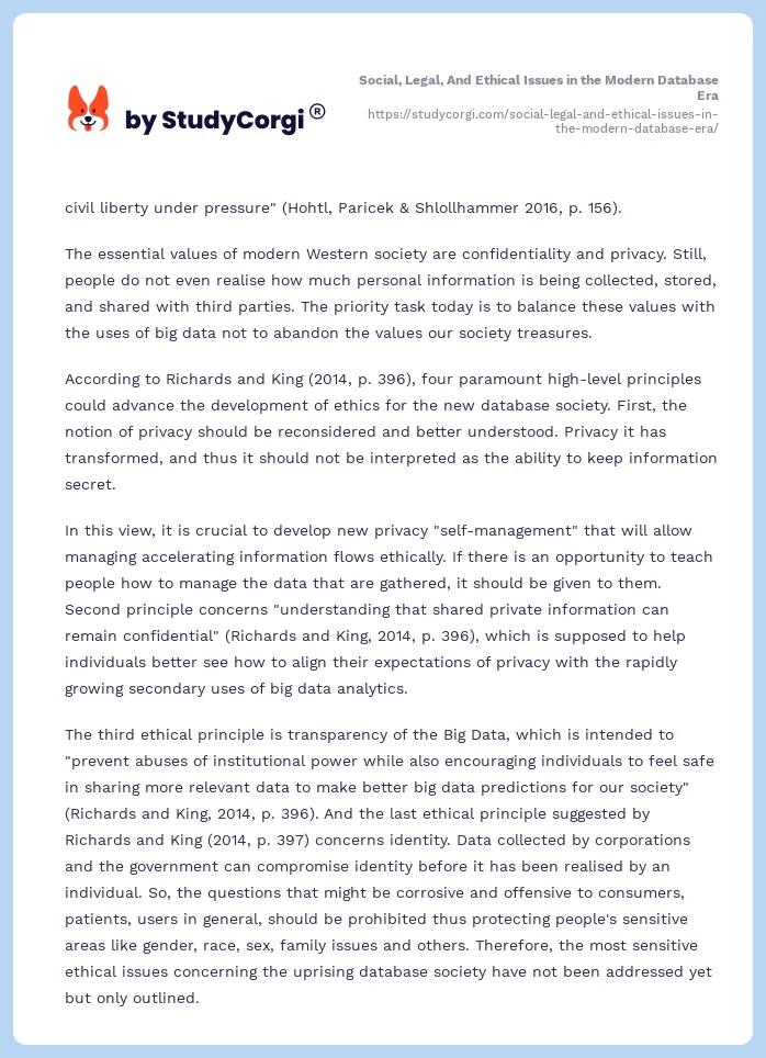 Social, Legal, And Ethical Issues in the Modern Database Era. Page 2