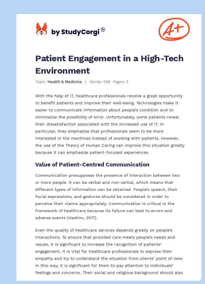 Patient Engagement in a High-Tech Environment. Page 1