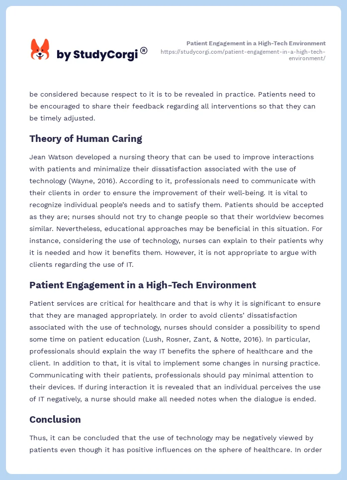 Patient Engagement in a High-Tech Environment. Page 2