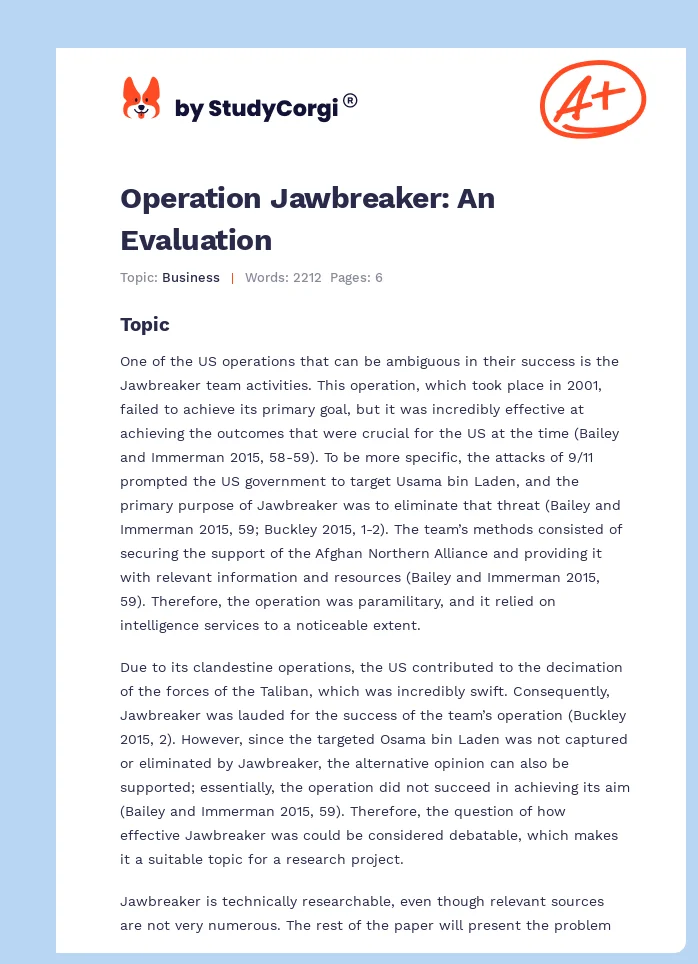 Operation Jawbreaker: An Evaluation. Page 1