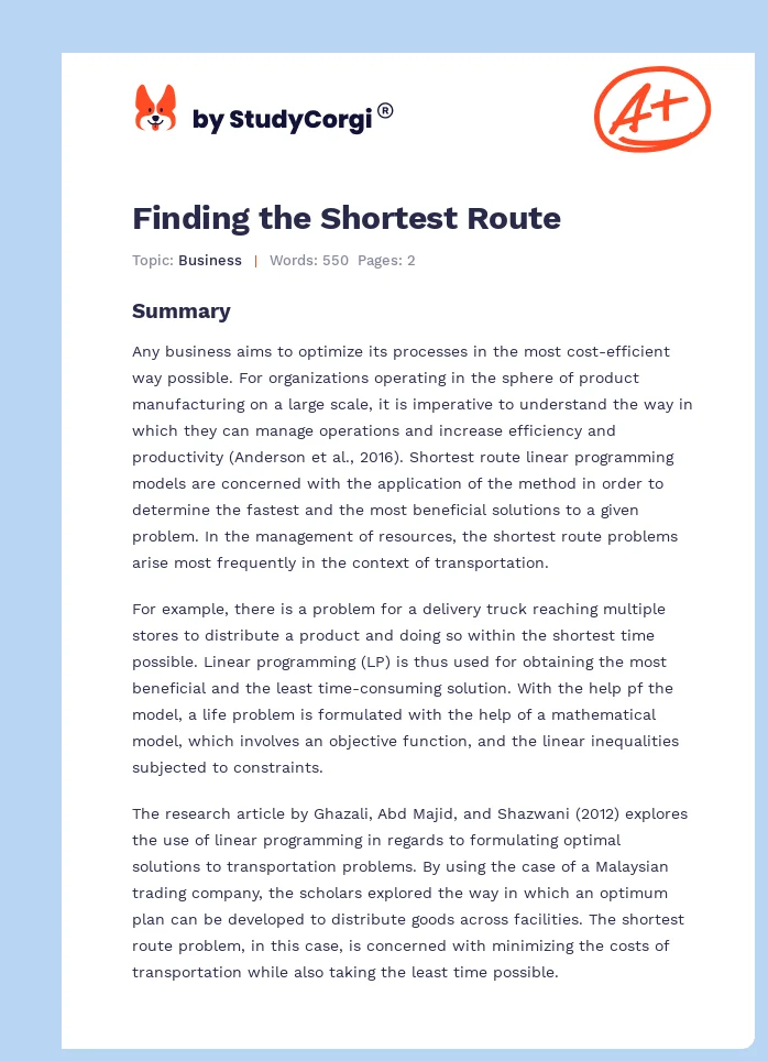 Finding the Shortest Route. Page 1