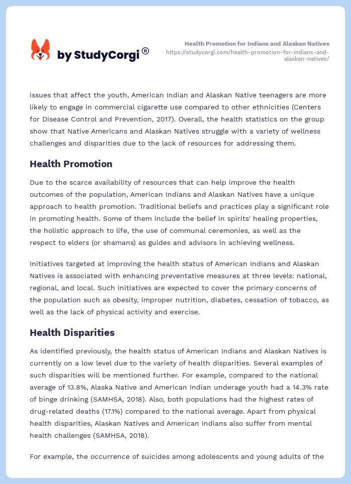 Health Promotion for Indians and Alaskan Natives. Page 2