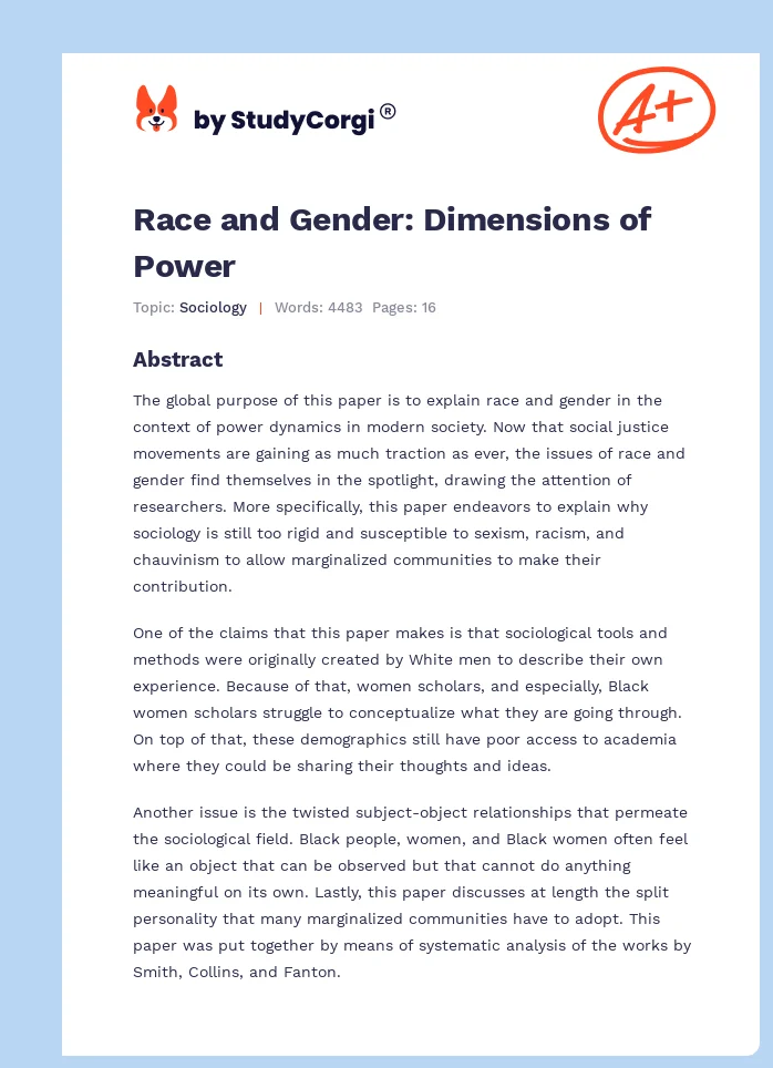 Race and Gender: Dimensions of Power. Page 1