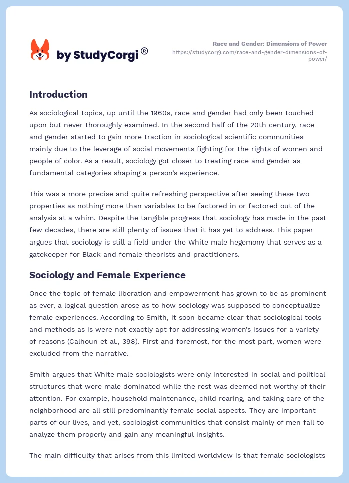 Race and Gender: Dimensions of Power. Page 2