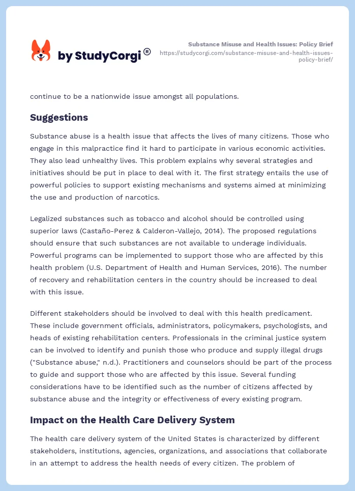 Substance Misuse and Health Issues: Policy Brief. Page 2