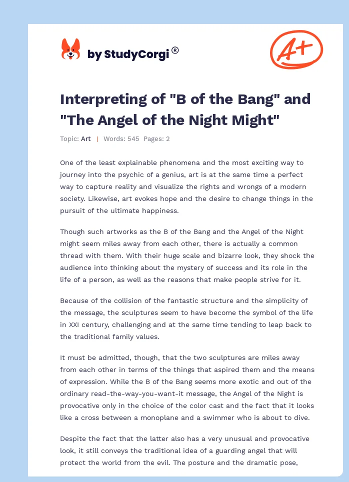 Interpreting of "B of the Bang" and "The Angel of the Night Might". Page 1