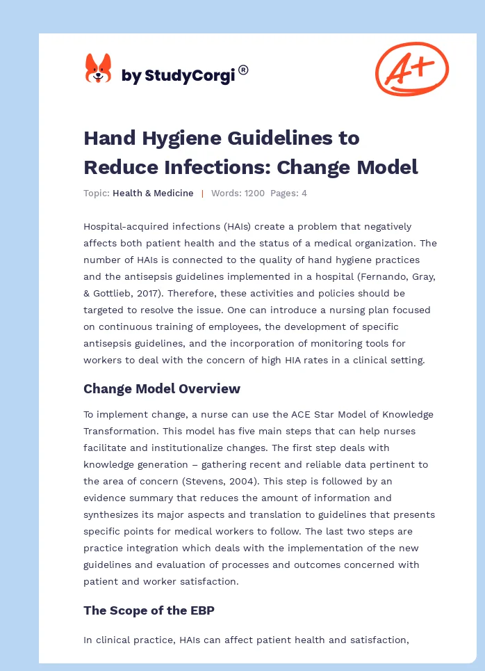 Hand Hygiene Guidelines to Reduce Infections: Change Model. Page 1