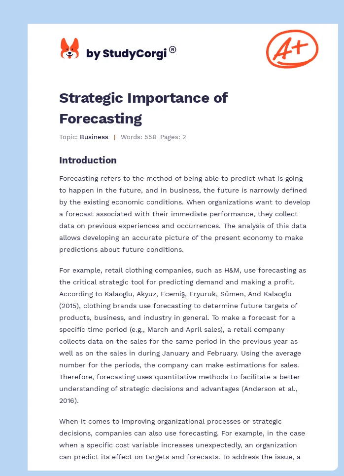 Strategic Importance of Forecasting. Page 1