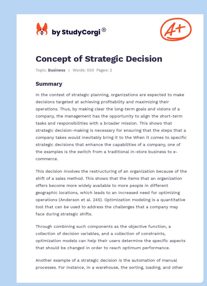 Concept of Strategic Decision. Page 1