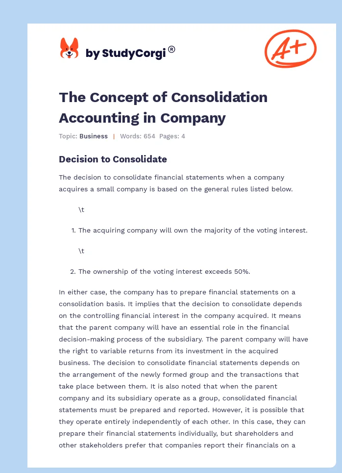 The Concept of Consolidation Accounting in Company. Page 1