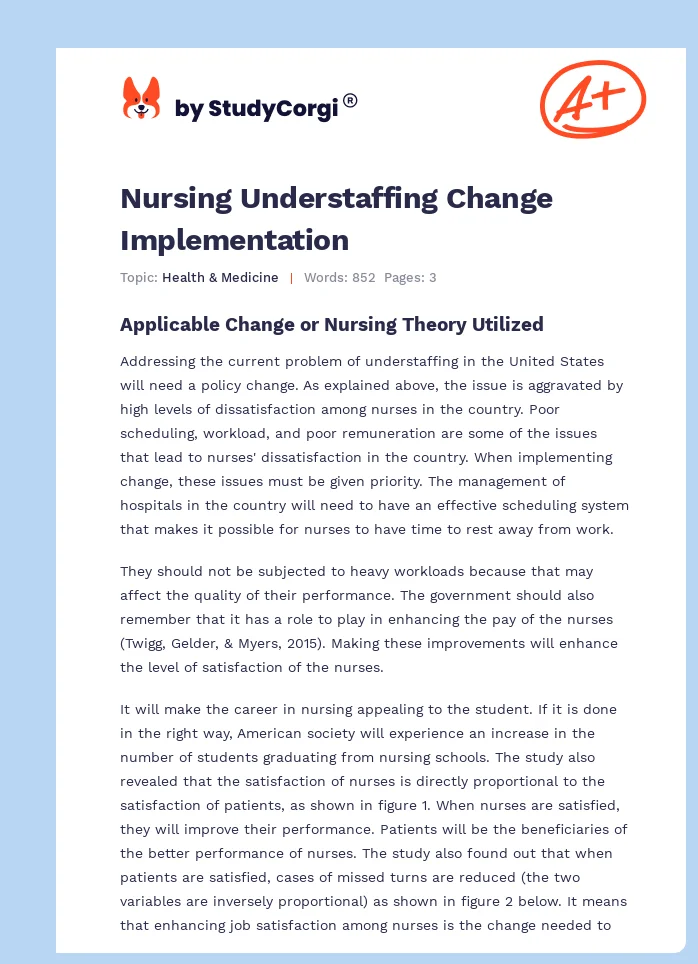 Nursing Understaffing Change Implementation. Page 1
