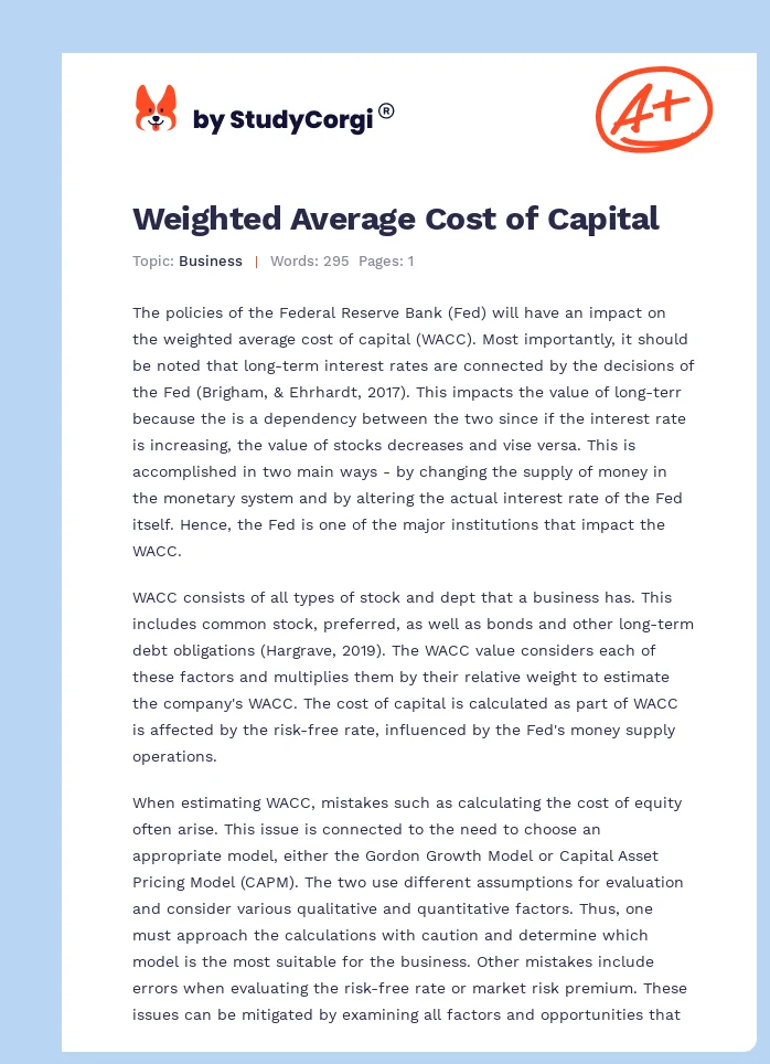 Weighted Average Cost of Capital. Page 1