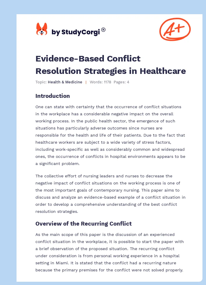 Evidence-Based Conflict Resolution Strategies in Healthcare. Page 1