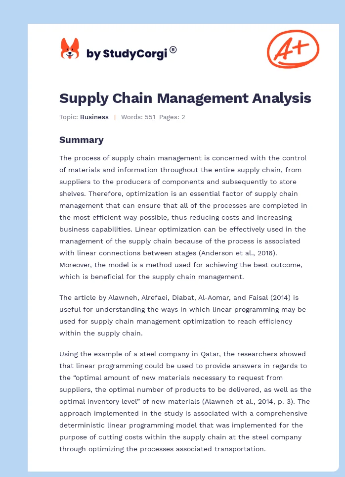 Supply Chain Management Analysis. Page 1