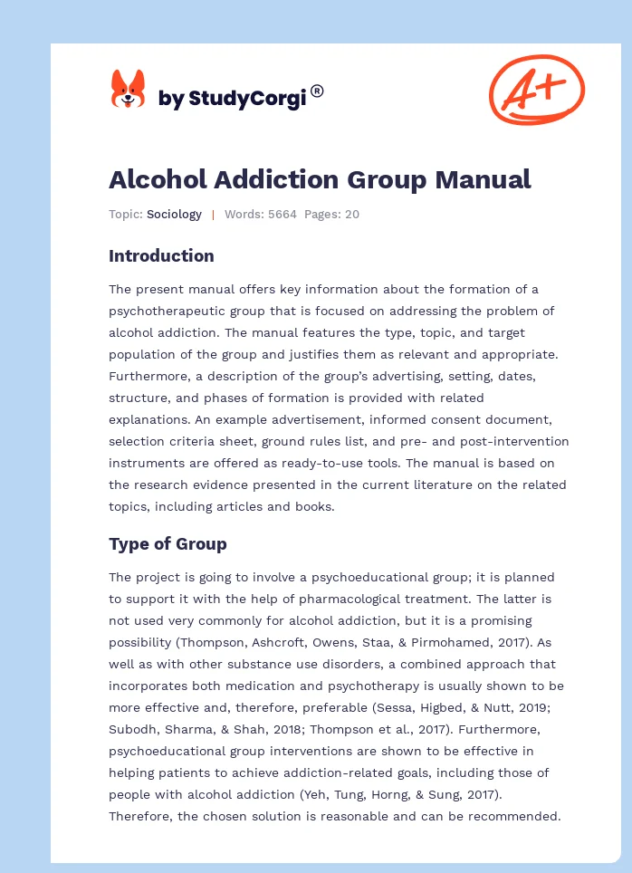 Alcohol Addiction Group Manual. Page 1