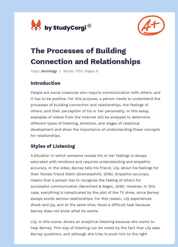 The Processes of Building Connection and Relationships. Page 1