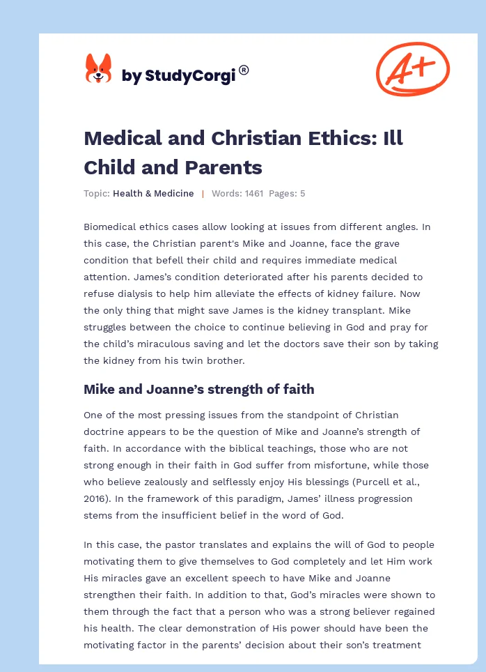 Medical and Christian Ethics: Ill Child and Parents. Page 1