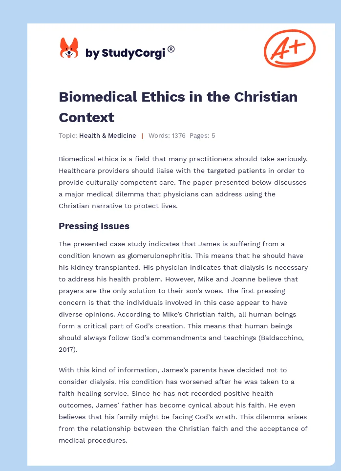 Biomedical Ethics in the Christian Context. Page 1