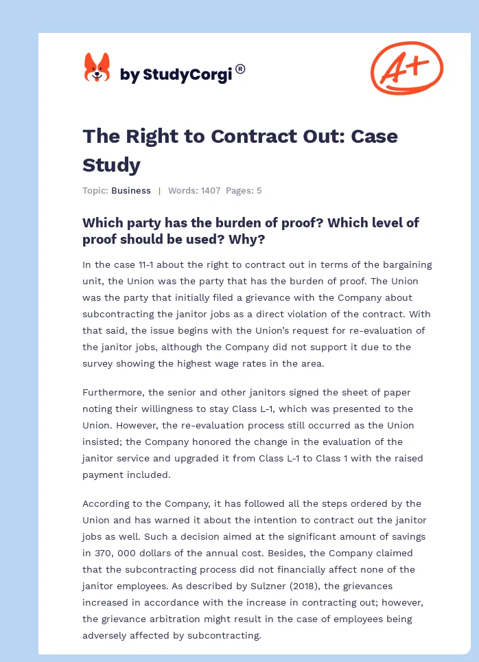 The Right to Contract Out: Case Study. Page 1