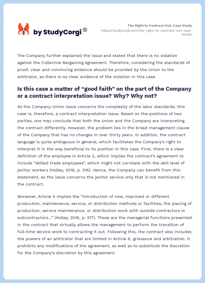 The Right to Contract Out: Case Study. Page 2