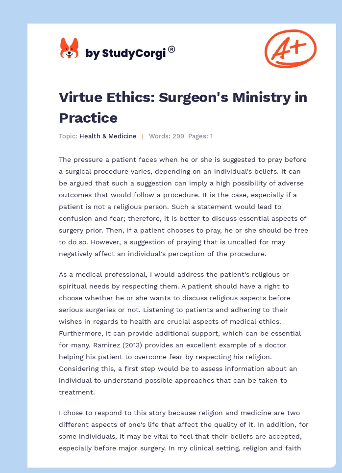 Virtue Ethics: Surgeon's Ministry in Practice. Page 1