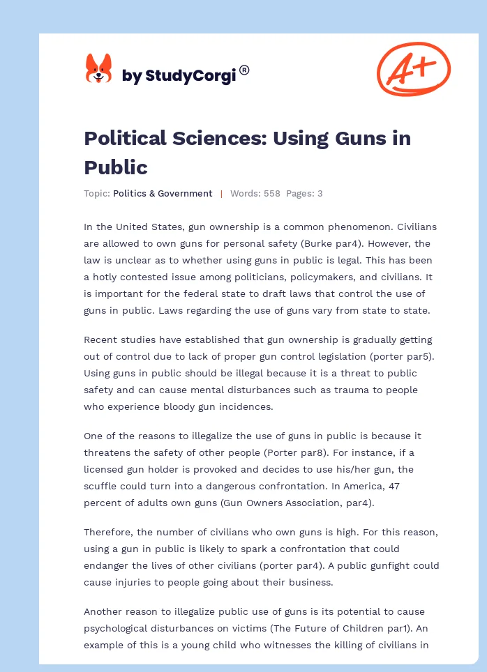 Political Sciences: Using Guns in Public. Page 1