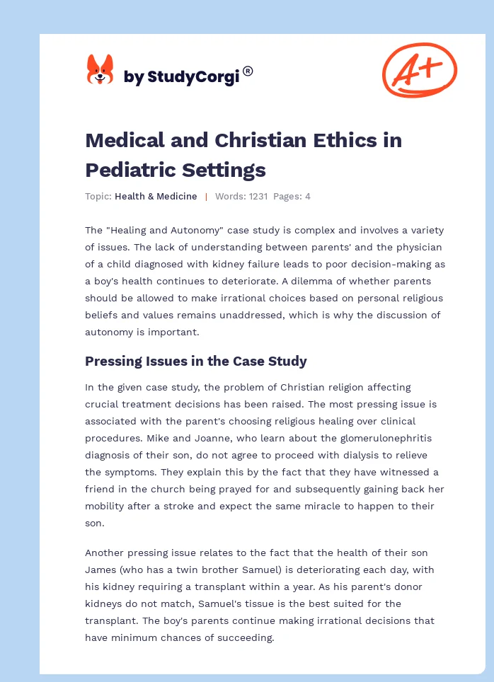 Medical and Christian Ethics in Pediatric Settings. Page 1