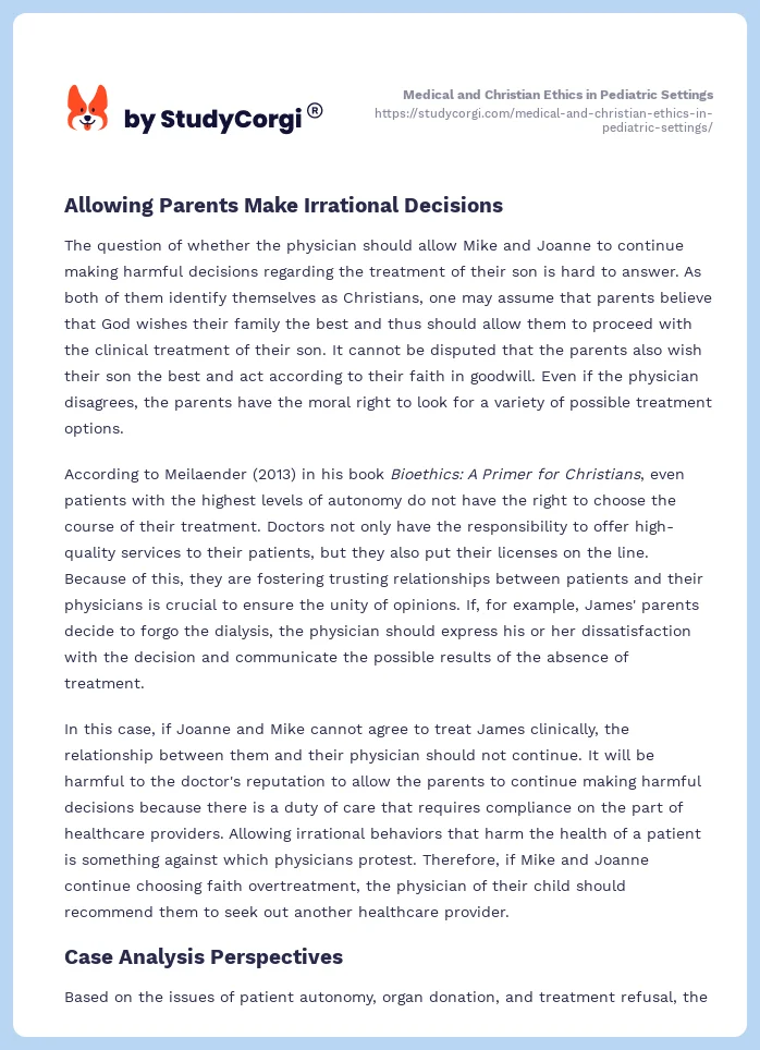 Medical and Christian Ethics in Pediatric Settings. Page 2