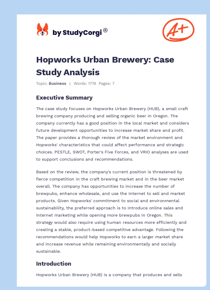 Hopworks Urban Brewery: Case Study Analysis. Page 1