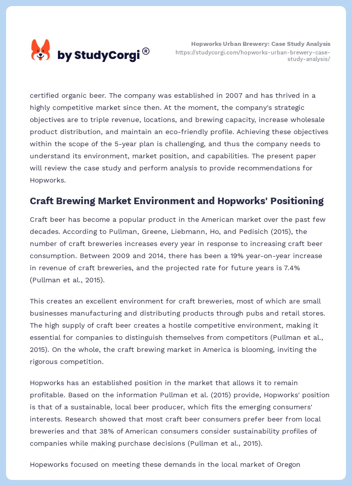 Hopworks Urban Brewery: Case Study Analysis. Page 2
