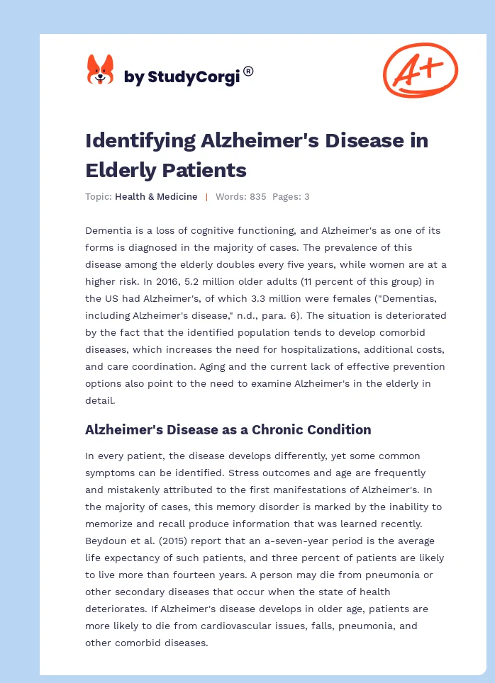 Identifying Alzheimer's Disease in Elderly Patients. Page 1