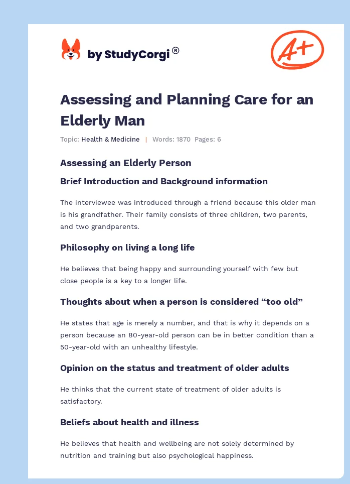 Assessing and Planning Care for an Elderly Man. Page 1