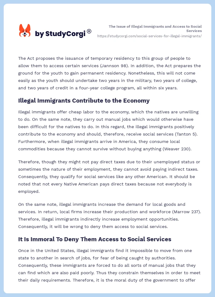 The Issue of Illegal Immigrants and Access to Social Services. Page 2