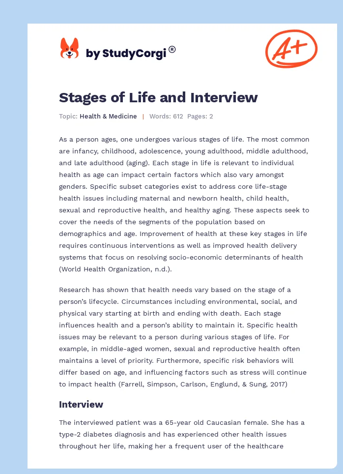 Stages of Life and Interview. Page 1